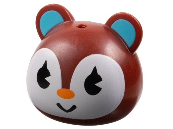 Minifigure, Head, Modified Squirrel / Cub with Ears with Molded Medium Azure Auricles and Printed White Face, Black Eyes and Orange Nose Pattern