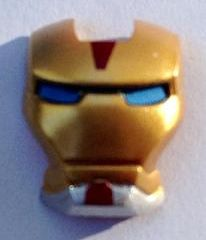 Minifigure, Visor Top Hinge with Gold Face Shield, Medium Blue Eyes, Silver Chin Pattern (Iron Man Mark 17)
