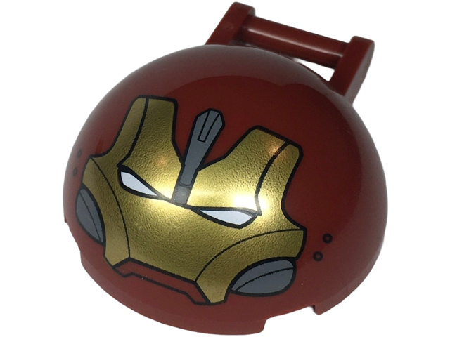 Windscreen 4 x 4 x 1 2/3 Canopy Half Sphere with Bar Handle with Gold Hulkbuster Face with Dark Bluish Gray Cheeks and Forehead Panel and Black Air Holes Pattern