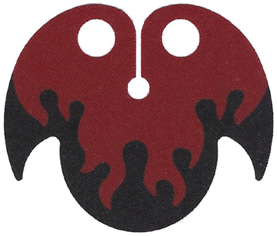 Minifigure Cape Cloth, Rounded Collar with 2 Points with Flames on Black Background Pattern - Traditional Starched Fabric