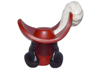 Minifigure, Hair Combo, Hair with Hat, Long Black Hair Over Shoulders, Large Wide Brim Hat with White Plume Pattern