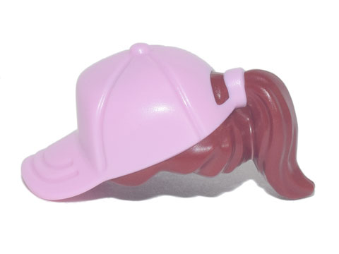 Minifigure, Hair Combo, Hair with Hat, Ponytail with Molded Bright Pink Ball Cap Pattern