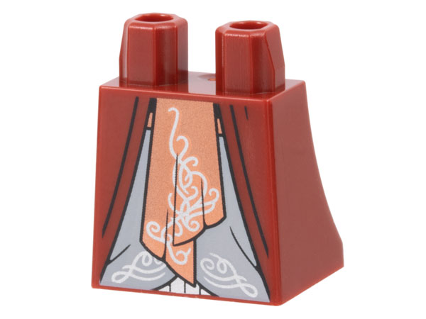 Lower Body, Skirt with Robe, Light Bluish Gray Center Panel and Copper Sash with Silver Filigree Pattern