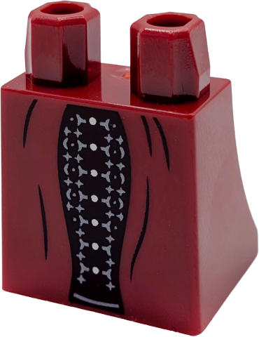 Dark red skirt piece with a black dress center panel, silver buttons, and gray decorative patterns.