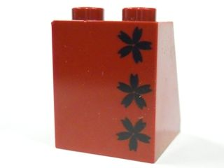 Slope 65 2 x 2 x 2 with Bottom Tube with Minifigure Dress / Skirt / Robe, Kimono with Three Black Flowers Pattern