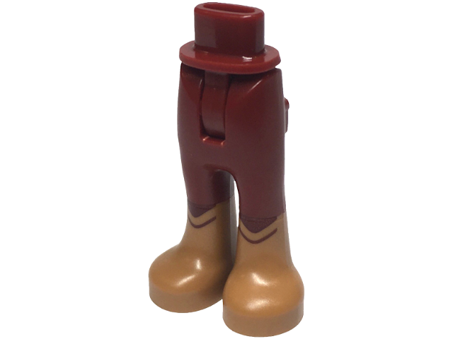 Mini Doll Hips and Trousers with Back Pockets with Molded Medium Nougat Lower Legs / Boots and Printed Dark Red Curved Lines Pattern - Thin Hinge