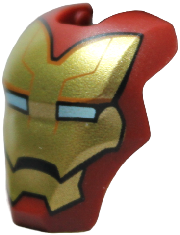 Minifigure, Visor Top Hinge Large with Gold Face Shield, Metallic Light Blue Eyes, Dark Orange Angled Forehead Lines Pattern