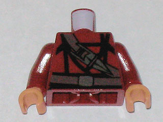 Torso Indiana Jones Dark Brown Belt and Sash with Ceremonial Katar / Knife / Dagger Pattern / Dark Red Arms / Nougat Hands