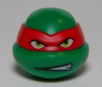 Minifigure, Head, Modified Ninja Turtle with Red Mask and Teeth Showing on One Side Pattern (Raphael)