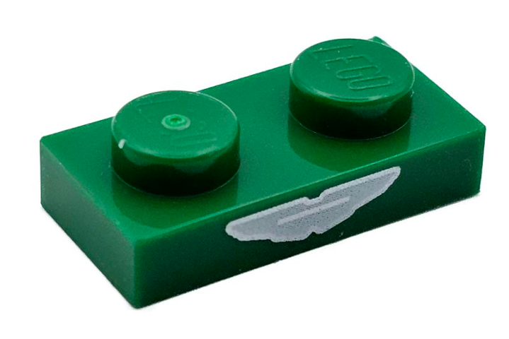 Plate 1 x 2 with White and Silver Aston Martin Logo Pattern