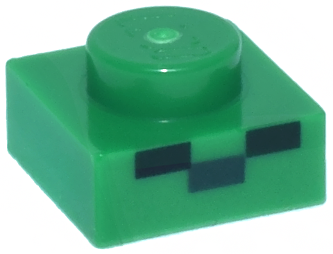 Plate 1 x 1 with 1 Dark Green and 2 Black Rectangles Pattern (Minecraft Zombie Face)