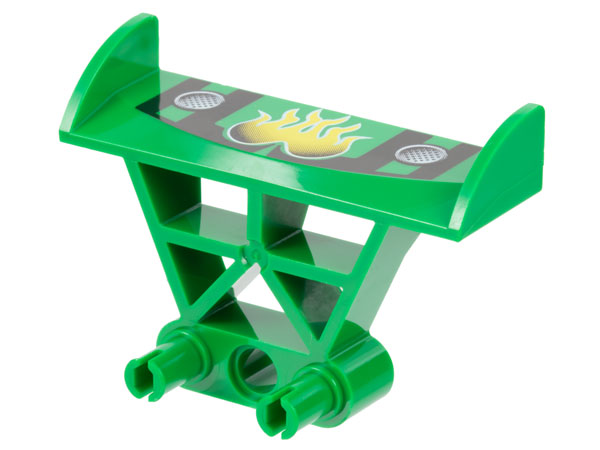 Vehicle, Spoiler 3 x 4 x 6 with Yellow Flames and Black Stripes Pattern