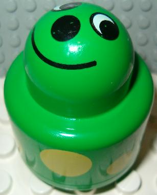 Primo Brick, Round Rattle 1 x 1 with Face and Yellow Spots Pattern