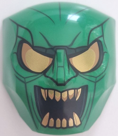 Large Figure Face with Brow and Nose Detail, 2 x 2 Round Brick Attachment with Gold Eyes, Open Mouth with Teeth, and Lines Pattern (Green Goblin)