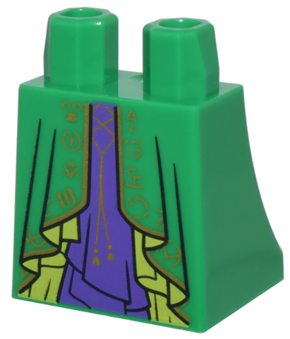 Lower Body, Skirt with Robe Ends with Lime Lining and Gold Ornaments over Dark Purple Dress Pattern