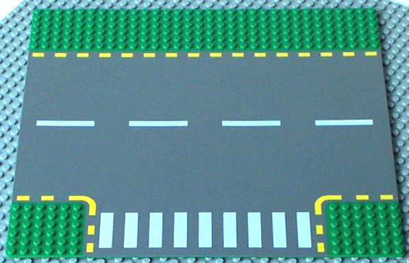 Baseplate, Road 32 x 32 6-Stud T Intersection with Dark Gray Road, Yellow Dashed Lines, and Crosswalk Pattern