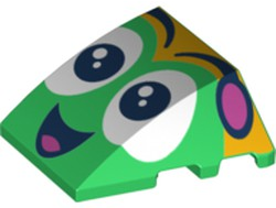 Wedge 4 x 3 Triple Curved No Studs with Black and White Eyes, Dark Pink Antennae, Open Mouth Smile with Tongue Pattern