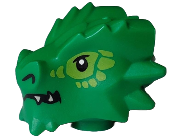 Minifigure, Head, Modified Dragon with Black Eyes and Nostrils, Lime Scales and Eye Contour, White Sharp Teeth Pattern