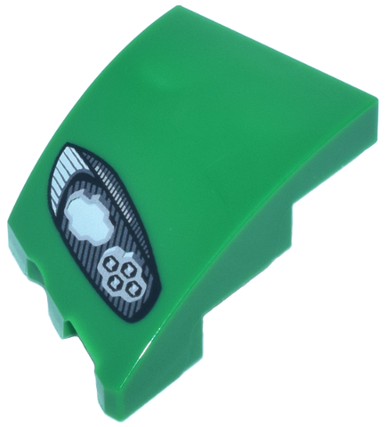 Wedge 3 x 2 Right No Studs with Aston Martin Car Headlight, Black Outline, White and Silver Stripes and 2 Bulbs Pattern