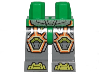 Hips and Dark Bluish Gray Legs with Lime Armor and Orange and Yellow Circuitry, Lime Hexagonal Knee Pads and Lime Boots Pattern