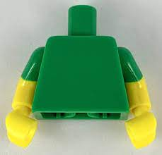 Torso Plain / Yellow Arms with Molded Green Short Sleeves Pattern / Yellow Hands