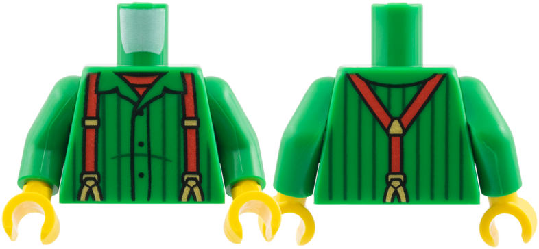 Green pinstripe shirt torso with red suspenders