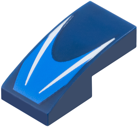 Slope, Curved 2 x 1 x 2/3 with 2 White Stripes on Blue Chevron Pattern