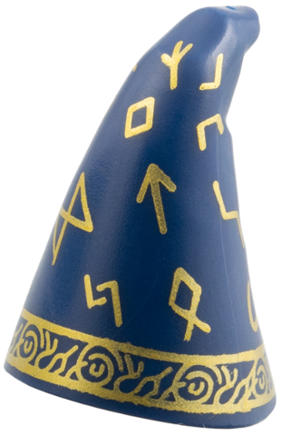Minifigure, Headgear Hat, Cone Drooping, Wizard with Gold Stripe and Runes Pattern