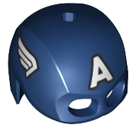 Minifigure, Headgear Helmet Mask, Hole on Top with White Letter A and Wings on Sides, Black Outline Pattern (Captain America)
