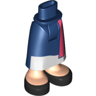 Mini Doll Hips and Skirt Long with Molded Light Nougat Legs and Printed Coral Belt, White Hem and Black Shoes Pattern - Thick Hinge