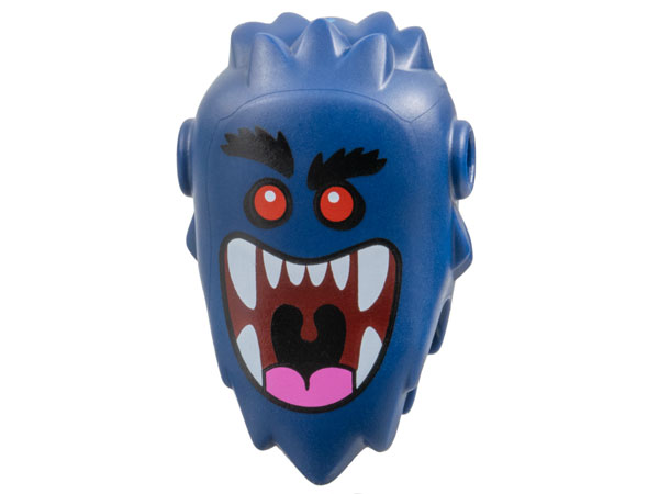 Minifigure, Head, Modified, Bogeyman with Pin Holes with Black Bushy Eyebrows, Red Eyes, Dark Red Large Open Mouth with Dark Pink Tongue and White Teeth Pattern