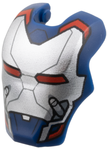 Minifigure, Visor Top Hinge Large with Silver Face Shield with Red Eyes and Trim Pattern