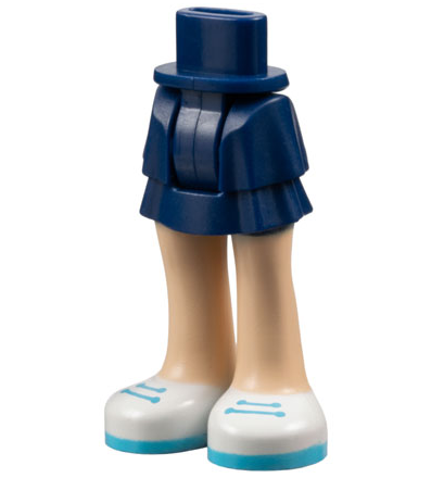 Mini Doll Hips and Skirt Layered, Light Nougat Legs, and White Shoes with Medium Azure Laces and Soles Pattern - Thick Hinge