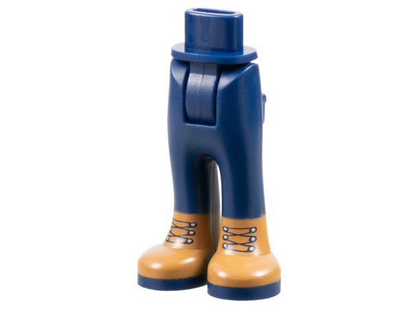 Mini Doll Hips and Trousers with Back Pockets with Medium Nougat Boots with Dark Blue Laces and Soles Pattern - Thick Hinge