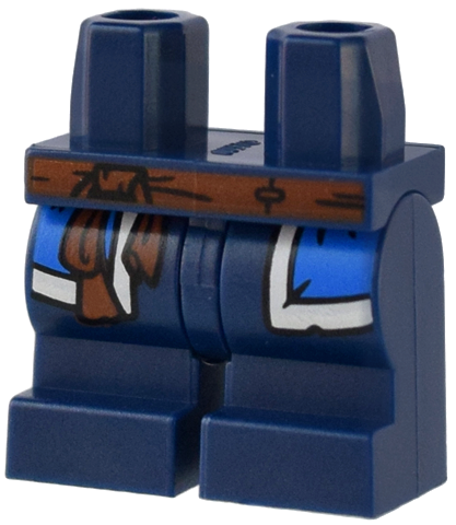 Hips and Medium Legs with Blue Robe Ends with White Trim and Reddish Brown Sash with Knot Pattern