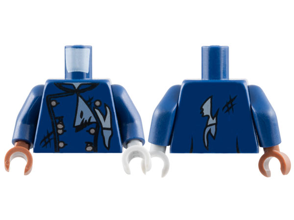 Torso Monster Fighters Jacket Double Breasted, Tattered with Buttons Pattern / Dark Blue Arms / Reddish Brown Hand Right / Light Bluish Gray Hand Left