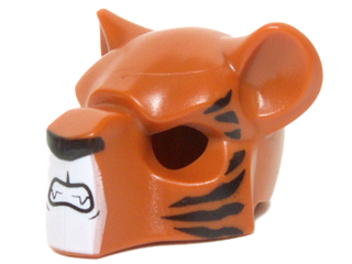 Minifigure, Headgear Mask Feline with Black Nose, Large Tiger Stripes and Fangs Pattern