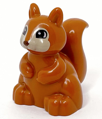 Duplo Squirrel with Tan Face, Black and White Eyes, and Reddish Brown Nose Pattern