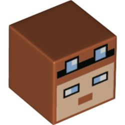 Minifigure, Head, Modified Cube with Pixelated Light Nougat Face, Black Headband, and Bright Light Blue Eyes and Goggles Pattern (Minecraft Pilot)