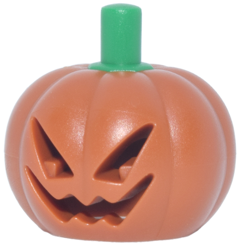 Minifigure, Headgear Head Cover, Pumpkin Jack O' Lantern with Molded Green Stem Pattern