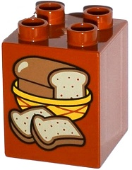 Duplo, Brick 2 x 2 x 2 with Loaf of Bread in Basket and 2 Slices Pattern