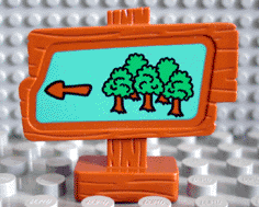 Duplo Road Sign Wood Grain with Arrow and Trees on Light Turquoise Background Pattern