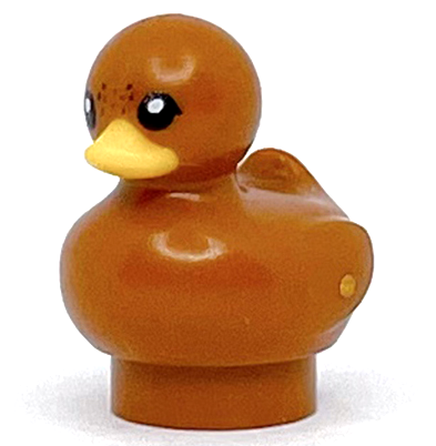 Duckling with Molded Bright Light Orange Beak and Printed Black Eyes and Reddish Brown Spots Pattern