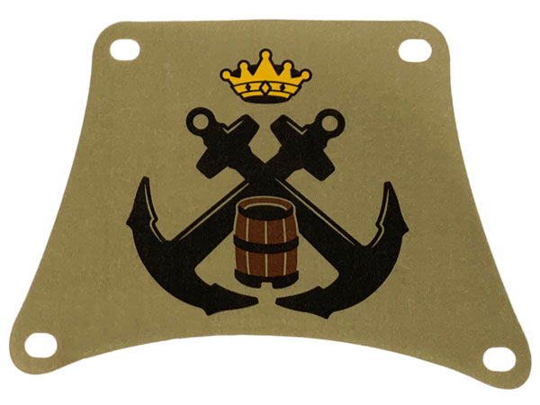 Cloth Sail 14 x 10 with Black Crossed Anchors, Yellow Crown and Reddish Brown Barrel Pattern