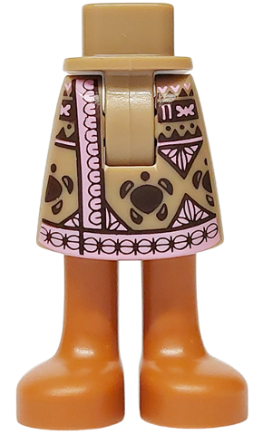 Mini Doll Hips and Skirt Mid-Length with Molded Sienna Legs / Boots and Printed Dark Brown Turtles, Bright Pink Hem and Triangles Pattern - Thick Hinge