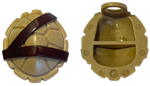 Minifigure Turtle Shell with Dark Brown Horizontal and Diagonal Belt Pattern