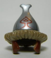 Minifigure, Headgear Helmet with 2 Reddish Brown Side Flaps, Brim and Silver Top with Spade Pattern