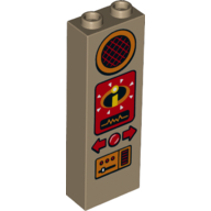 Brick 1 x 2 x 5 with Orange Speaker and Controls, and Red Incredibles Logo Pattern