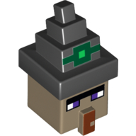 Minifigure, Head, Modified Cube with Black Hat with Minecraft Witch Pattern