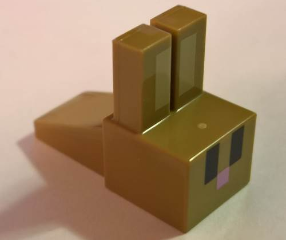 Creature Head Pixelated with Long Ears with Tan Auricles, Black Eyes, and Bright Pink Nose Pattern (Minecraft Rabbit)